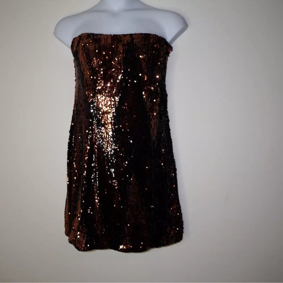 By Anthropologie Strapless Sequin Mini Dress Size: 22W New Black & Copper NWT - Picture 2 of 12